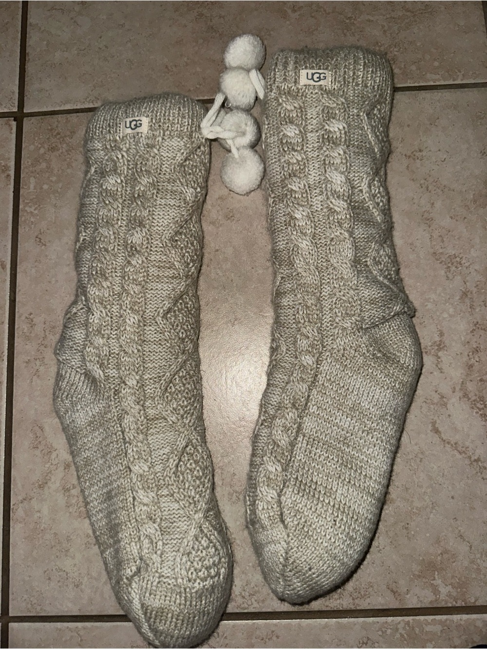 UGG Pom Pom Fleece Lined Crew Cream Sock